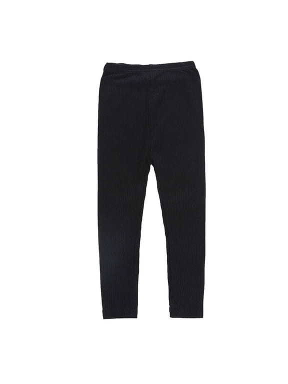 Toddler Girl Leggings, Toddler Boys Girls Cotton High Waist Stretch Knit Solid Color Plus Keep Warm Casual Leggings Pants Black 5T
