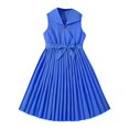 thumbnail image 1 of Loopsun Toddler Girls Dress, Summer Dresses for Girls, Girls' Solid Color Comfortable Collared Sleeveless Summer Dress with Belt Blue 12-13 Years, 1 of 3