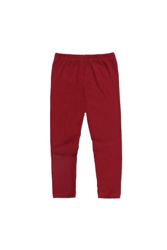 Toddler Girls Leggings, Toddler Boys Girls Cotton High Waist Stretch Knit Solid Plus Keep Warm Casual Leggings Pants Red