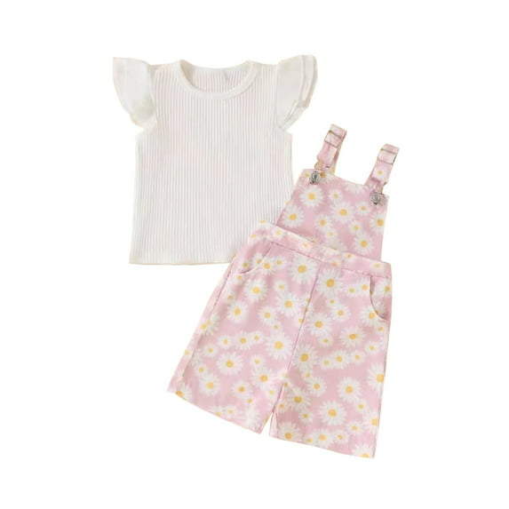 Loopsun Toddler Girls Summer Sets, Girl Printed Short Sleeve T-shirt and Pants Set Pink 4-5 Years