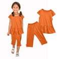thumbnail image 1 of Loopsun Toddler Girls Summer Sets, Fashion Girls' Casual Short Sleeve Round Neck Tops and Long Pants Sets Orange 2-3 Years, 1 of 5