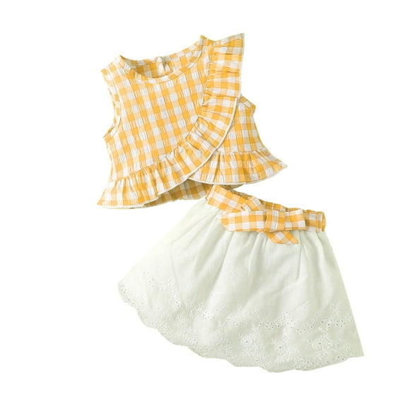 Loopsun Toddler Girls Summer Sets, Girl's Sleeveless Top And Gauze Bow Skirt Suit Two-piece Set Yellow 18-24 Months