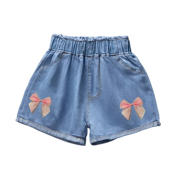 Loopsun Toddler Girls Summer Shorts, Summer Thin Children's and Girls' Printed Denim Shorts with Pockets for Sports and Casual Wear Blue 10-11 Years