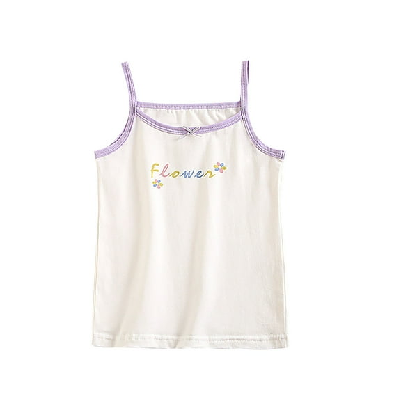 Loopsun Toddler Girls Summer Tops, Girls Children Summer T-shirt Base Top Round-Neck Camisoles White 5-6 Years