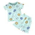 thumbnail image 1 of Loopsun Toddler Pajama Sets, Fashion Girls and Boys Casual Short Sleeve Tops Round Neck Botton Printed Short Pants Sets Green 3-4 Years, 1 of 3