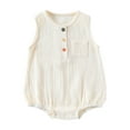 thumbnail image 1 of Loopsun Toddler Romper, Toddler Kids Girls Boys Short Sleeve Solid Color Button Pocket Jumpsuit Romper Beige 9-12 Months, 1 of 5