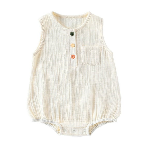 Loopsun Toddler Romper, Toddler Kids Girls Boys Short Sleeve Solid Color Button Pocket Jumpsuit Romper Beige 9-12 Months