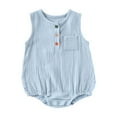 thumbnail image 1 of Loopsun Toddler Romper, Toddler Kids Girls Boys Short Sleeve Solid Color Button Pocket Jumpsuit Romper Blue 9-12 Months, 1 of 3