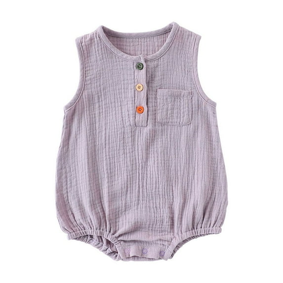 Loopsun Toddler Romper, Toddler Kids Girls Boys Short Sleeve Solid Color Button Pocket Jumpsuit Romper Purple 9-12 Months