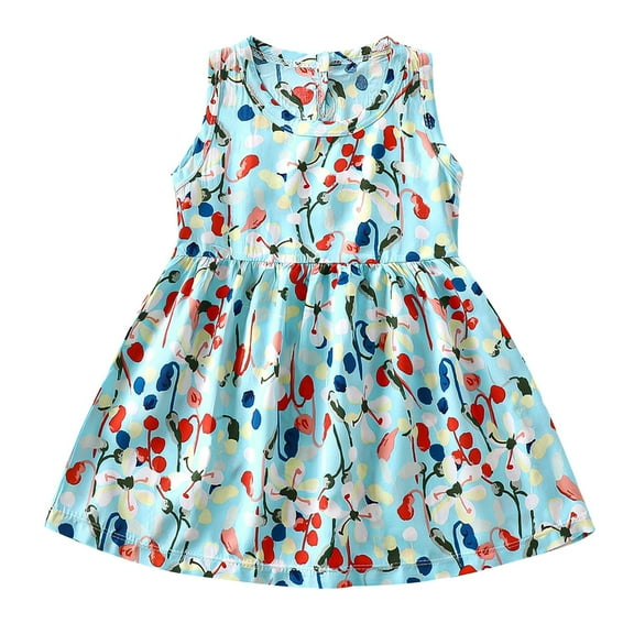 Loopsun Toddler Summer Dresses, Girl's Sleeveless Printed Dress Fashionable and Princess Dress Breathable Comfortable Dress Blue 8-9 Years