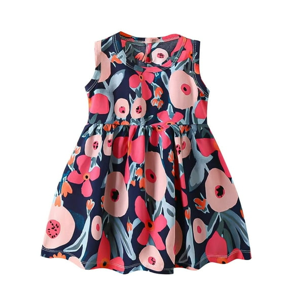 Loopsun Toddler Summer Dresses, Girl's Sleeveless Printed Dress Fashionable and Princess Dress Breathable Comfortable Dress Pink 2-3 Years