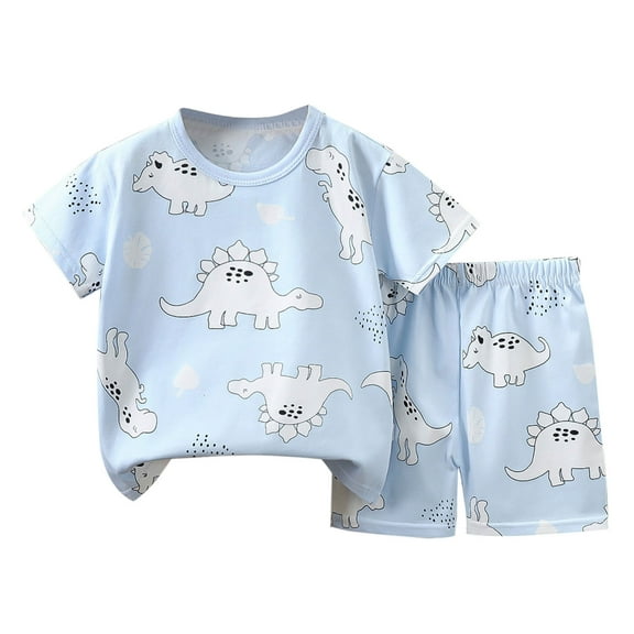Loopsun Toddler Summer Pajamas, Pajama Sets for Toddler, Children's Summer Cotton Printed Short Sleeve Round Neck T-shirt and Shorts Two Piece set Multicolor 1-2 Years
