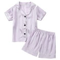 thumbnail image 1 of Loopsun Toddler Summer Pajamas, Pajama Sets for Toddler, Toddler Kids Boys Girls Solid Short Sleeve and Shorts Home Wear Pajama Suit Sets Purple 5-6 Years, 1 of 5