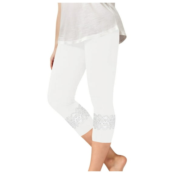 Loopsun Toddler Summer Pants, Leggings for Girls, Toddler Kids Girls Fashion Solid Color Summer Yoga Sports Lace Cropped Pants White 6-7 Years