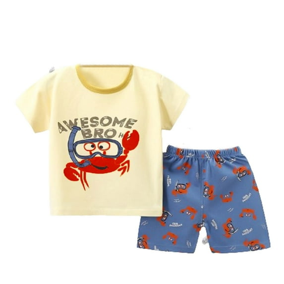 Loopsun Toddler Summer Sets, Boys and Girls Summer Printed Round Neck Short Sleeve and Shorts Set Beige 3-4 Years