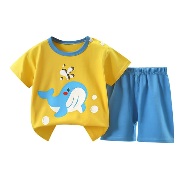 Summer Savings Clearance 2025! Loopsun Toddler Summer Sets, Baby Clothes Girls and Boys Summer Printed T-shirt Short Sleeve Top and Shorts Set Yellow 2-3 Years