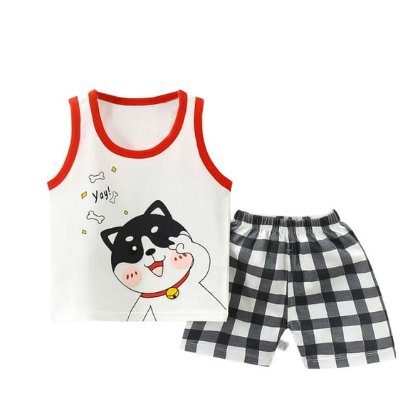 Summer Savings Clearance 2025! Loopsun Toddler Summer Sets, Baby Summer Boys and Girls Cute Printed Round Neck Tank Top and Shorts Suit Sets White 3-4 Years