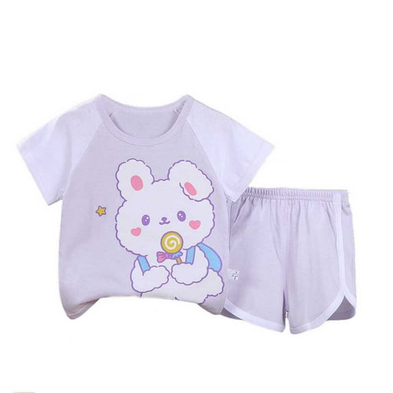 Loopsun Toddler Summer Sets, Kids Summer Boys and Girls Printed Round Neck Short Sleeve and Shorts Set Purple 9-18 Months
