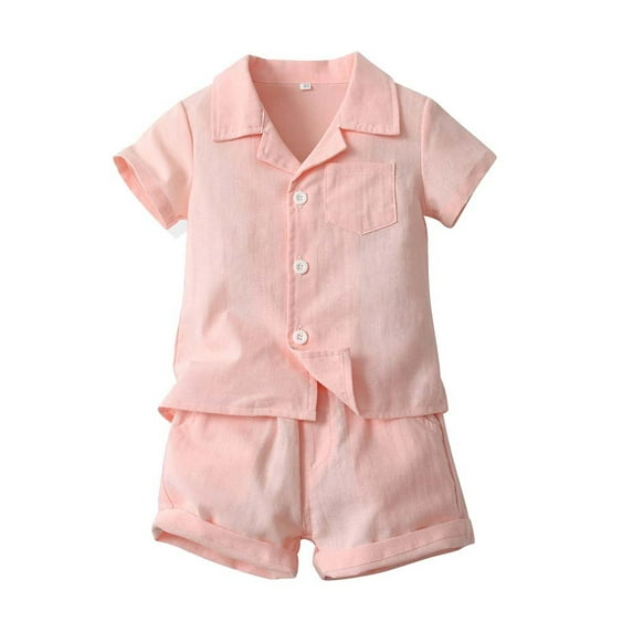 Loopsun Toddler Summer Sets, Boys Suit Lapel Casual Short Sleeve Shirt and Shorts Two-piece Set Pink 6-12 Months