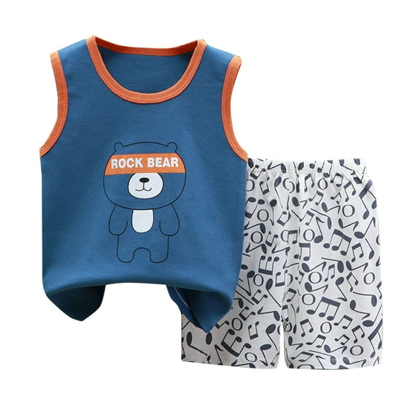 Loopsun Toddler Summer Sets, Children's Casual Printed Boys and Girls Sleeveless and Shorts Set Blue 0-4 Months