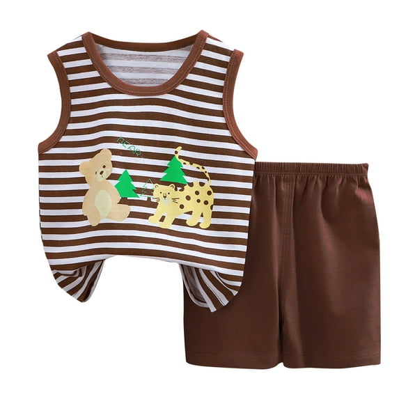 Loopsun Toddler Summer Sets, Children's Casual Printed Boys and Girls Sleeveless and Shorts Set Brown 1-2 Years