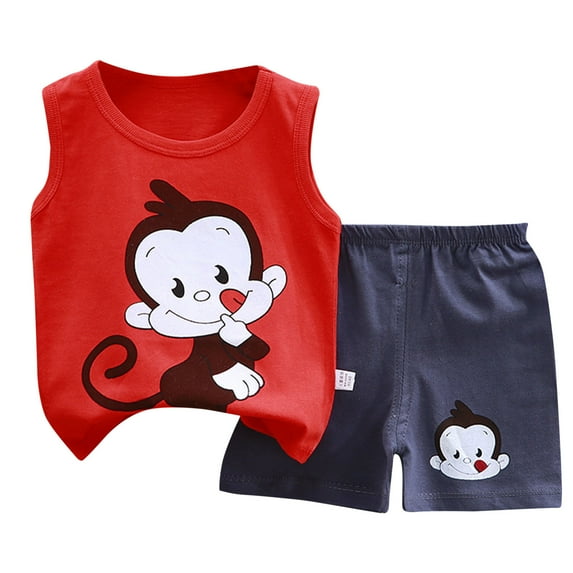 Loopsun Toddler Summer Sets, Children's Casual Printed Boys and Girls Sleeveless and Shorts Set Red 4-9 Months