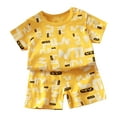 thumbnail image 1 of Summer Savings Clearance 2025! Loopsun Toddler Summer Sets, Children's Summer Home Clothing Round Neck Short Sleeve Top and Shorts Two-Piece Set Yellow 12-24 Months, 1 of 3