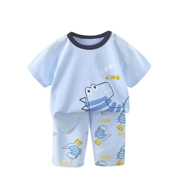 Loopsun Toddler Summer Sets, Fashion Boys and Girls Casual Short Sleeve Tops Round Neck Printed Short Pants Sets Blue 6-7 Years