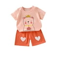 thumbnail image 1 of Loopsun Toddler Summer Sets, Fashion Boys and Girls Casual Short Sleeve Tops Round Neck Printed Short Pants Sets Pink 6-12 Months, 1 of 3