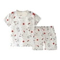 thumbnail image 1 of Loopsun Toddler Summer Sets, Fashion Boys and Girls Casual Short Sleeve Tops Round Neck Printed Short Pants Sets White 3-4 Years, 1 of 3