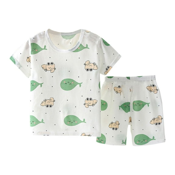 Loopsun Toddler Summer Sets, Fashion Boys and Girls Casual Short Sleeve Tops Round Neck Printed Short Pants Sets White 4-5 Years