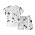 thumbnail image 1 of Summer Savings Clearance 2025! Loopsun Toddler Summer Sets, Fashion Boys and Girls Casual Short Sleeve Tops Round Neck Printed Short Pants Sets White 4-5 Years, 1 of 5