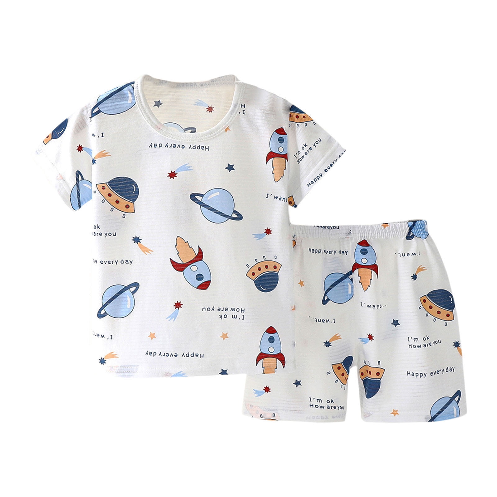 Summer Savings! Loopsun Toddler Summer Sets, Fashion Boys and Girls Casual Short Sleeve Tops Round Neck Printed Short Pants Sets White 5-6 Years