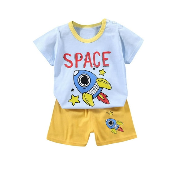Loopsun Toddler Summer Sets, Fashion Boys and Girls Casual Short Sleeve Tops Round Neck Printed Short Pants Sets Yellow 3-4 Years
