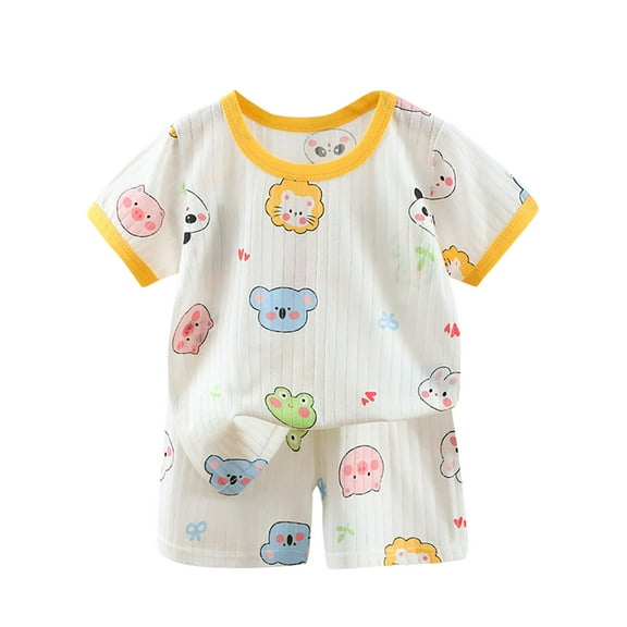 Loopsun Toddler Summer Sets, Fashion Boys and Girls Casual Short Sleeve Tops Round Neck Printed Short Pants Sets Yellow 3-4 Years