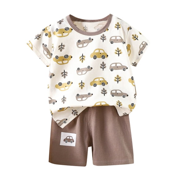Loopsun Toddler Summer Sets, Fashion Girls' Casual Short Sleeve Round Neck Shoulder Botton Top Printed Short Pants Sets Sky Blue 4-5 Years