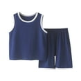 thumbnail image 1 of Summer Savings Clearance 2025! Loopsun Toddler Summer Sets, Girls and Boys Clothing Sets 2 Piece Sleeveless T Shirt and Short Pant Outfits Sets Navy 1-2 Years, 1 of 5