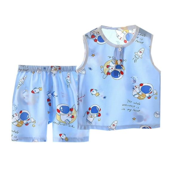 Loopsun Toddler Summer Sets, Summer Children's Printed Sleeveless Home Clothing for Boys And Girls Shorts Set Blue 3-4 Years