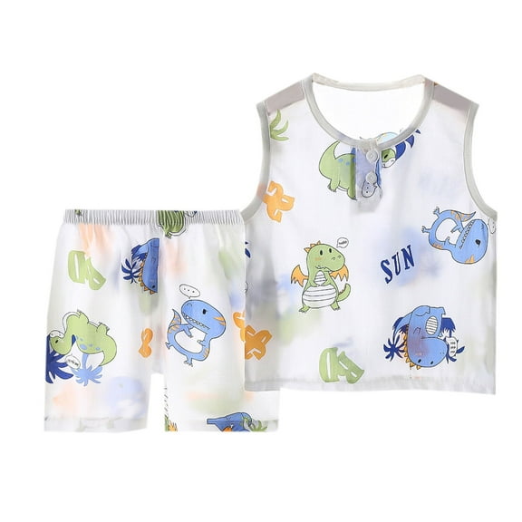 Loopsun Toddler Summer Sets, Summer Children's Printed Sleeveless Home Clothing for Boys And Girls Shorts Set White 2-3 Years
