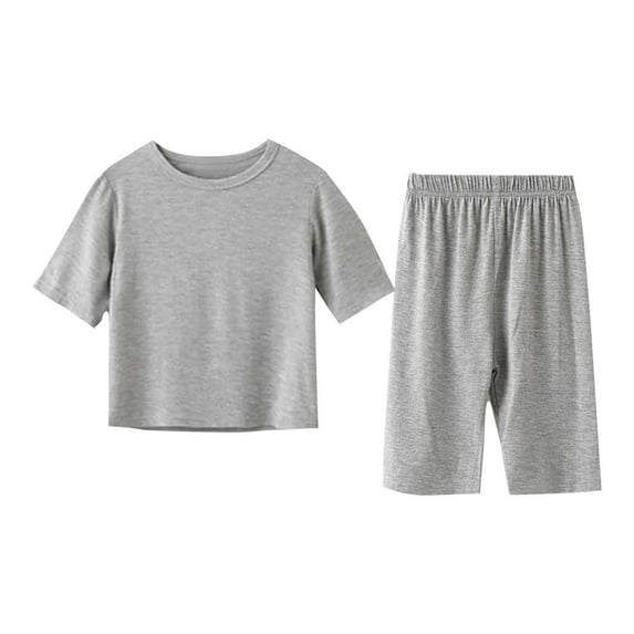 Loopsun Toddler Summer Sets, Toddler Kids Boys Girls Fashion Solid Soft Half Sleeve Top and Pants Home Wear Suit Gray 7-8 Years