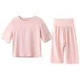 thumbnail image 1 of Summer Savings Clearance 2025! Loopsun Toddler Summer Sets, Toddler Kids Boys Girls Fashion Solid Soft Half Sleeve Top and Pants Home Wear Suit Pink 4-5 Years, 1 of 5