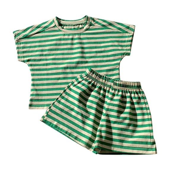 Loopsun Toddler Summer Sets, Two Piece Sets for Boys Girls, Toddler Kids Boys Girls Fashion Stripe Printed Soft Short Sleeve Top and Shorts Suit Set Green 9-10 Years