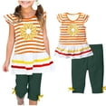 thumbnail image 1 of Loopsun Toddler Summer Sets, Two Piece Sets for Girls, Fashion Girls' Casual Short Sleeve Round Neck Printed Top and Short Pants Sets Orange 9-10 Years, 1 of 5