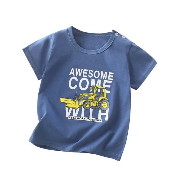 Loopsun Toddler Summer Tops, Boys and Girls Printed Short Sleeves Round Neck T-shirts Navy 4-5 Years