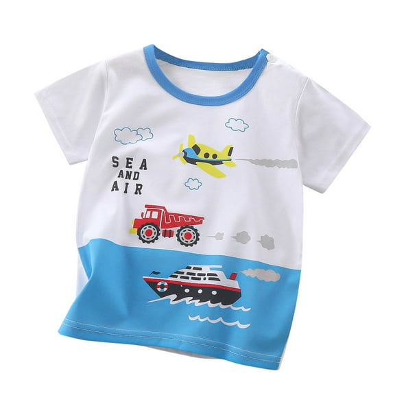 Loopsun Toddler Summer Tops, Boys and Girls Printed Short Sleeves Round Neck T-shirts Sky Blue 18-24 Months