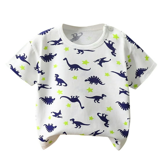 Loopsun Toddler Summer Tops, Children's Summer Boys And Girls Printed Round Neck Short Sleeve T-shirt Top White 5-6 Years