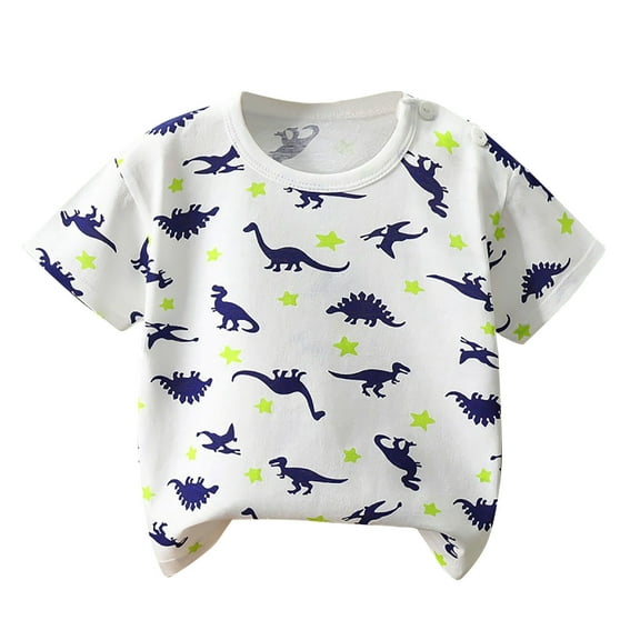 Loopsun Toddler Summer Tops, Children's Summer Boys And Girls Printed Round Neck Short Sleeve T-shirt Top White 6-8 Months