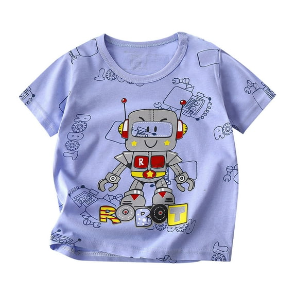 Summer Savings Clearance 2025! Loopsun Toddler Summer Tops, Summer Printed Round Neck Short Sleeve Top for Children Boys And Girls Purple 3-4 Years