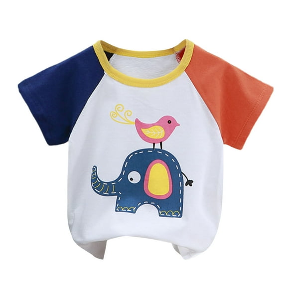 Loopsun Toddler Summer Tops, Summer Printed Round Neck Short Sleeve Top for Children Boys And Girls White 4-5 Years