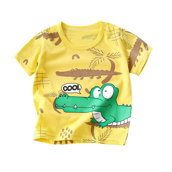 loopsun Toddler Summer Tops, Summer Printed Round Neck Short Sleeve Top for Children Boys And Girls Yellow 3-4 Years